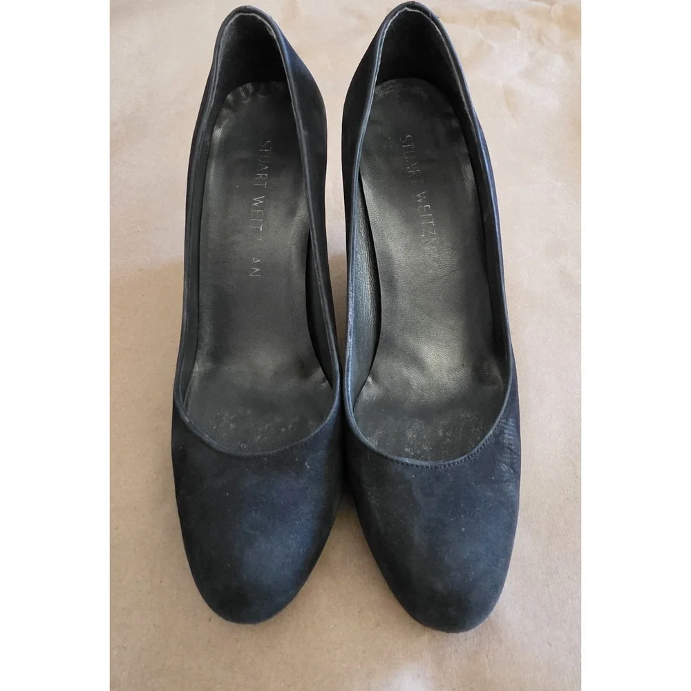 Stuart Weitzman Wedge 7.5 Black Suede Women's Heel Pump Classic Shoes